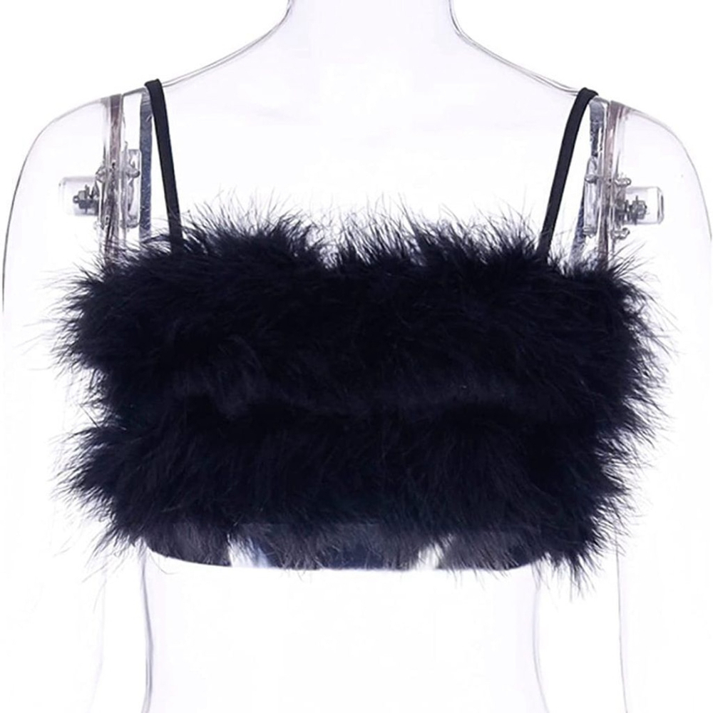 NEW Avanova Sleeveless Faux Fur Crop Top Sexy Spaghetti Strap Camisole S